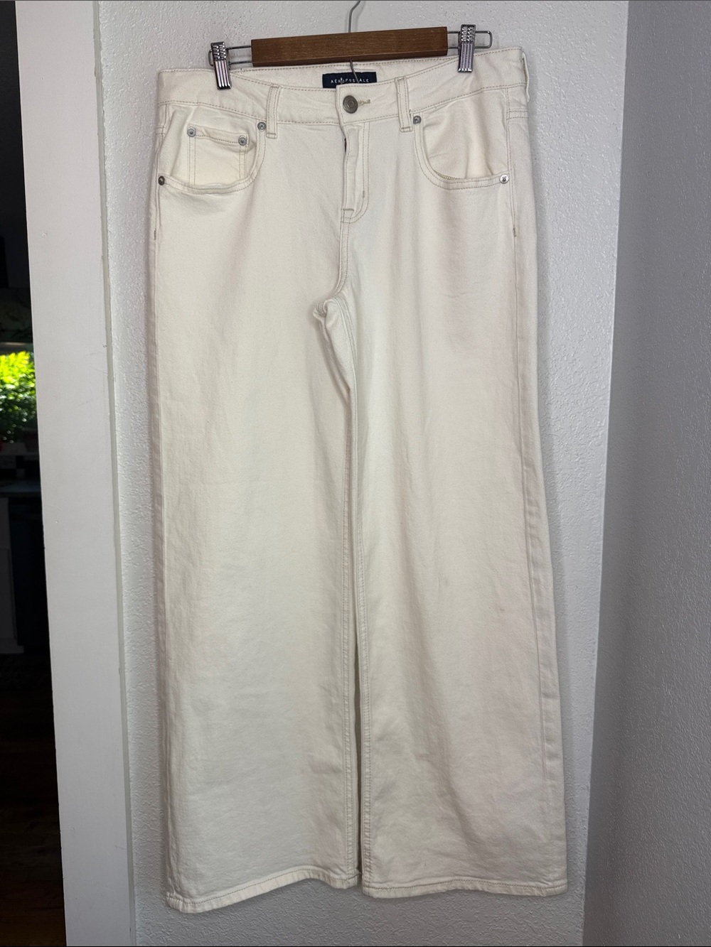 Aéropostale Wide Leg Jeans Cream Ivory Mid Rise Size 8 Coastal Scandinavian